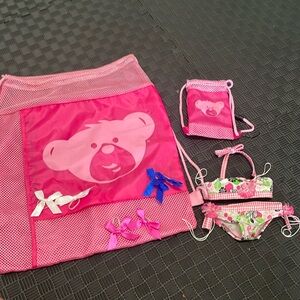 Build a bear string backpack with matching bag for stuffed animal & bows